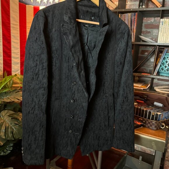 $1298 JOHN VARVATOS Textured Double Breasted BLACK COAT (szIT48) - Picture 3 of 11
